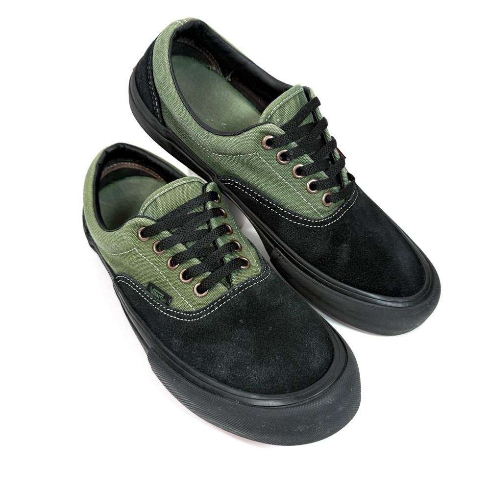 Vans Era Pro Mens 9.5 Black Alpine Green Suede Skate Shoes VN000VFBW6D